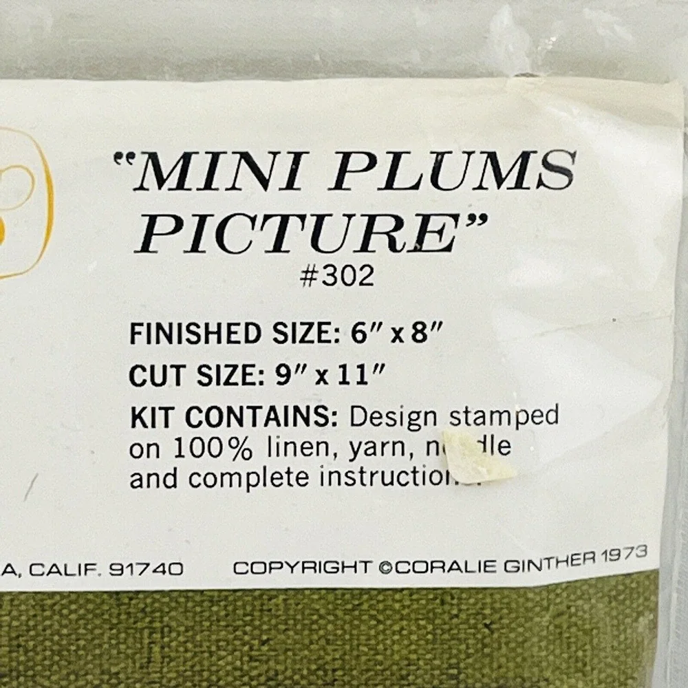 Vintage Golden Bee Stitchery 302 Mini Plums‎ Picture Crewel Kit 6x8